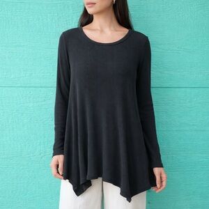 PRARIE COTTON BLACK WAFFLE WEAVE THERMAL TUNIC TOP SIZE MEDIUM LS